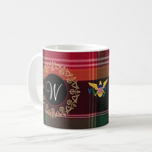 Caneca De Café Virgens Americanas Flag Madras Pattern Personalize (Frente Esquerda)