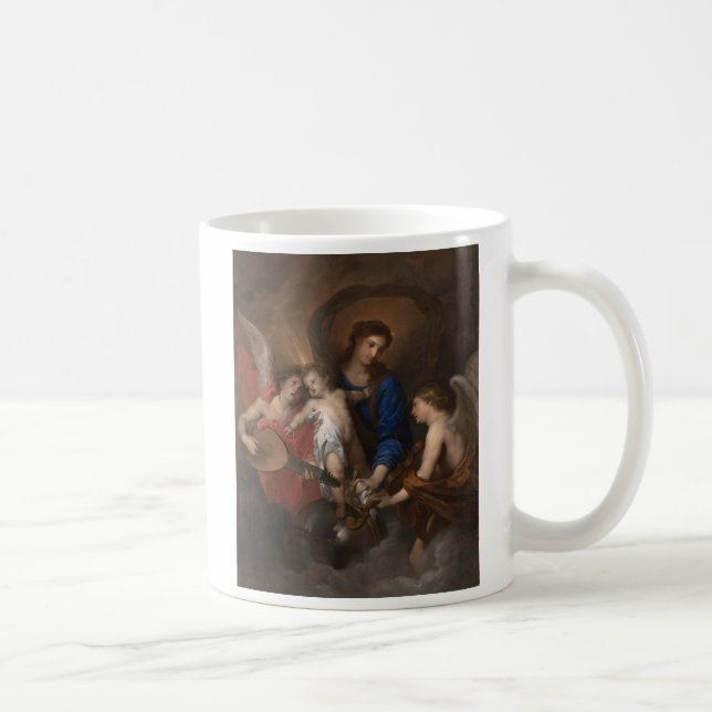 Caneca De Café Virgin e criança com anjos do fazer da música (Direita)