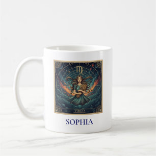 Caneca De Café Virgo Azul Zodíaco Celestial