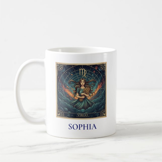 Caneca De Café Virgo Azul Zodíaco Celestial (Esquerda)