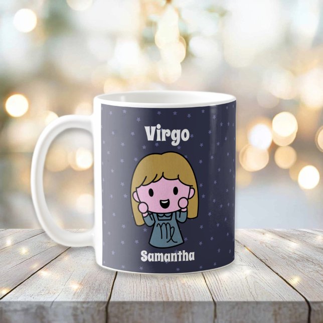 Caneca De Café Virgo Ilustrado Bastante Zodíaco Personalizado (Cute Illustrated Virgo Zodiac Personalized Coffee Mug
)