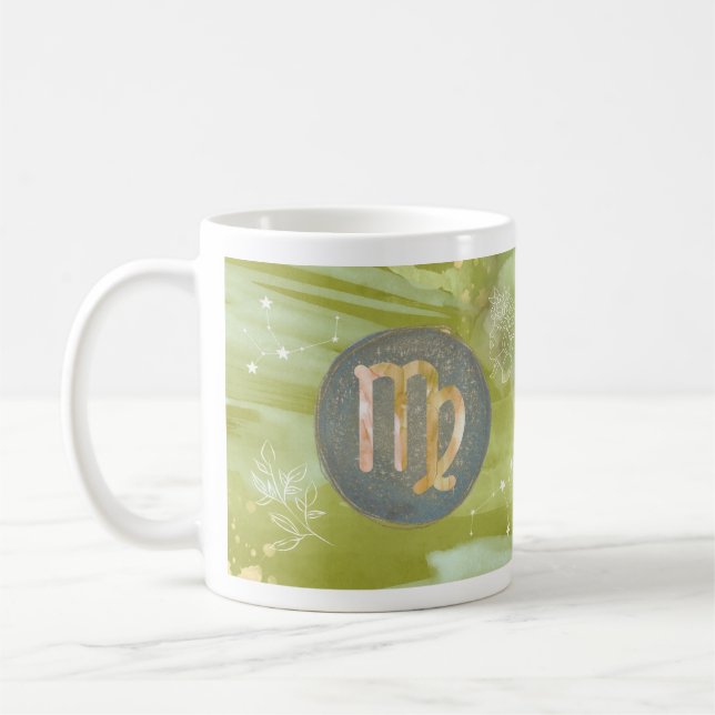 Caneca De Café Virgo Olive Green - Astrologia Zodiac - Sinal Mug (Esquerda)