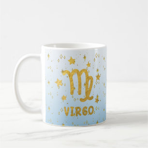 Caneca De Café Virgo Zodiac Blue e Dourada Astrologia Mug