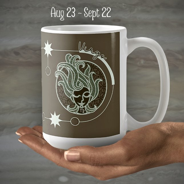 Caneca De Café Virgo Zodiac - Sinal Astrologia Mandala Brown Verd (Criador carregado)