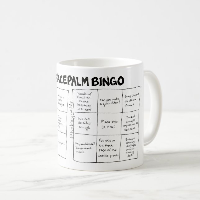 Caneca De Café Vírgulas Facepalm Bingo (cartões A+B) (Frente Esquerda)
