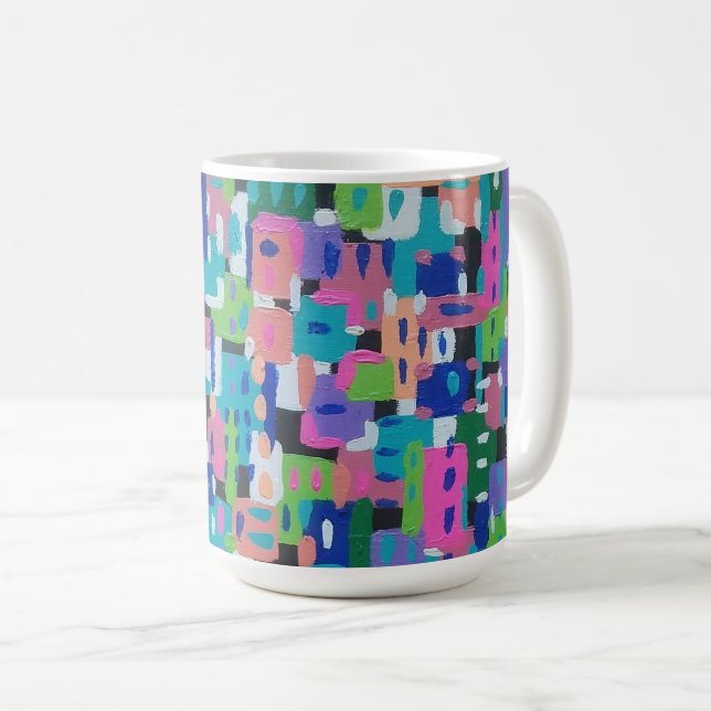 Caneca De Café Visão da Cidade na Pintura Noturna de Abstrato (Frente Esquerda)