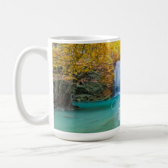 Caneca De Café Visão de queda de Erawan Waterfall Tailândia (Esquerda)