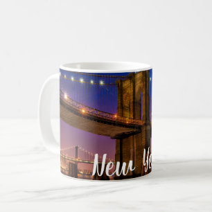 Caneca De Café Visão Noturna Cênica da Ponte do Brooklyn