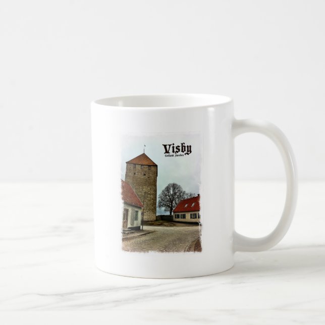 Caneca De Café Visby, Gotland, torre da suecia com beira clara (Direita)