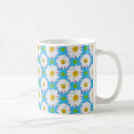 Caneca De Café Visitas Brancas e Bolinhas Verdes em Turquesa