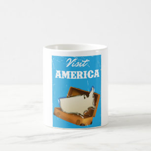 Caneca De Café Visite a América Cartaz de viagem retrô antigo