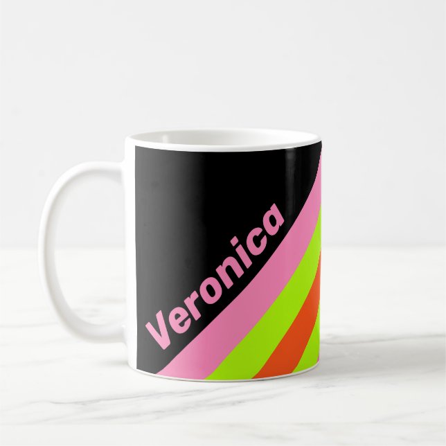 Caneca De Café VISÍVEL ALTO e Listras Rosas com Nome (Esquerda)
