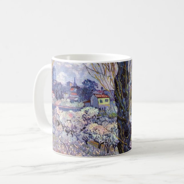 Caneca De Café Vista de Arles Jardim Florido de Van Gogh (Frente Esquerda)