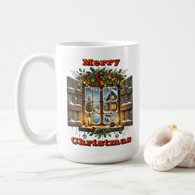 Caneca De Café Vista de Crepúsculo de Natal Tranquilo (Com Donut)