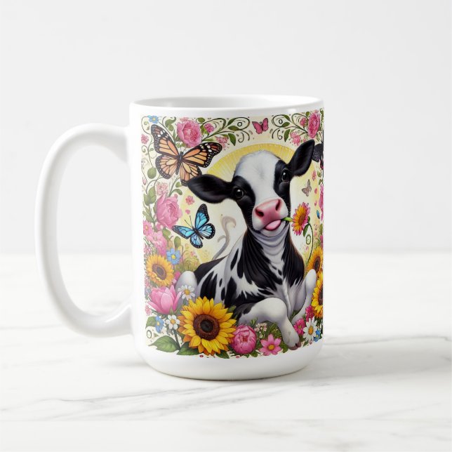 Caneca De Café Vitelo em um Vibrante Floral e Borboleta (Esquerda)