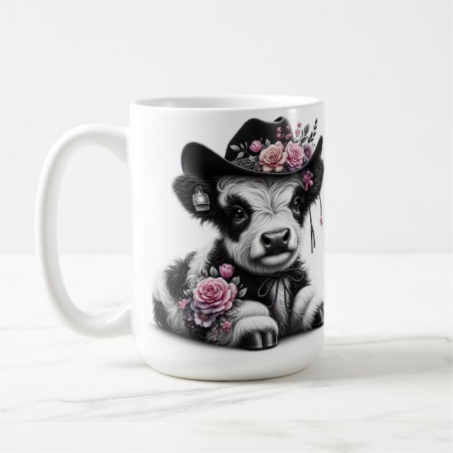 Caneca De Café Vitelo Vestindo Chapéu Adormecido com Flores (Esquerda)