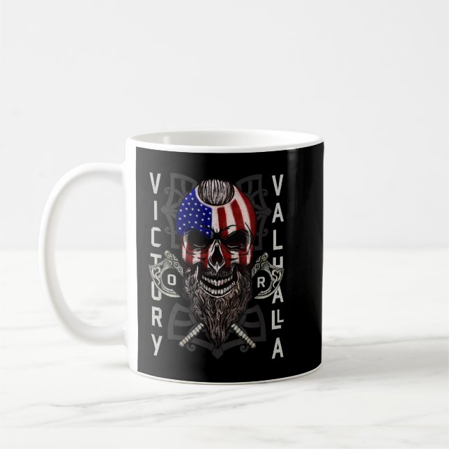 Caneca De Café Vitória Americana Viking Valhalla Ax & Skull Flag (Esquerda)