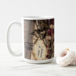 Caneca De Café Vitoriano de Formas de Outono Cortina Rosas Arte