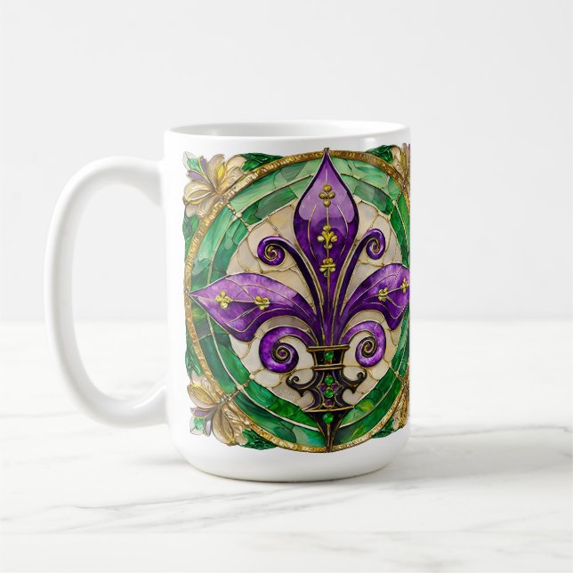 Caneca De Café Vitral Mardi Gras Fleur de lis  (Esquerda)