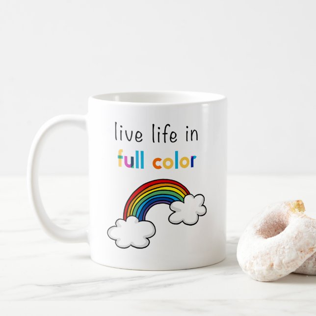 Caneca De Café Viva a Vida em Cores Arco-Íris (Com Donut)