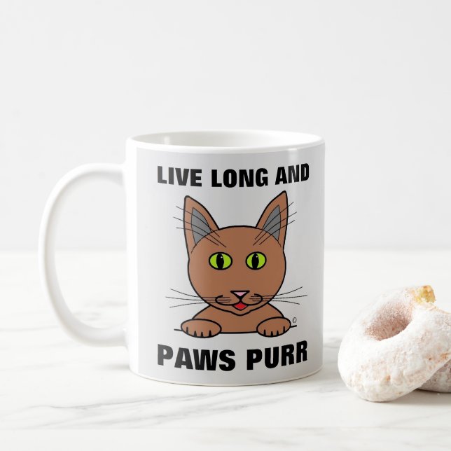 Caneca De Café Viva Longo e Patas Ronronam Gato Divertido (Com Donut)
