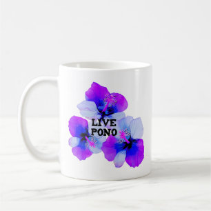Caneca De Café Viva Pono Hibisco Havaiano Roxo Azul Floral 
