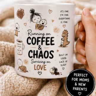 Caneca De Café Vivendo à base de Café e Caos Humor de Mãe