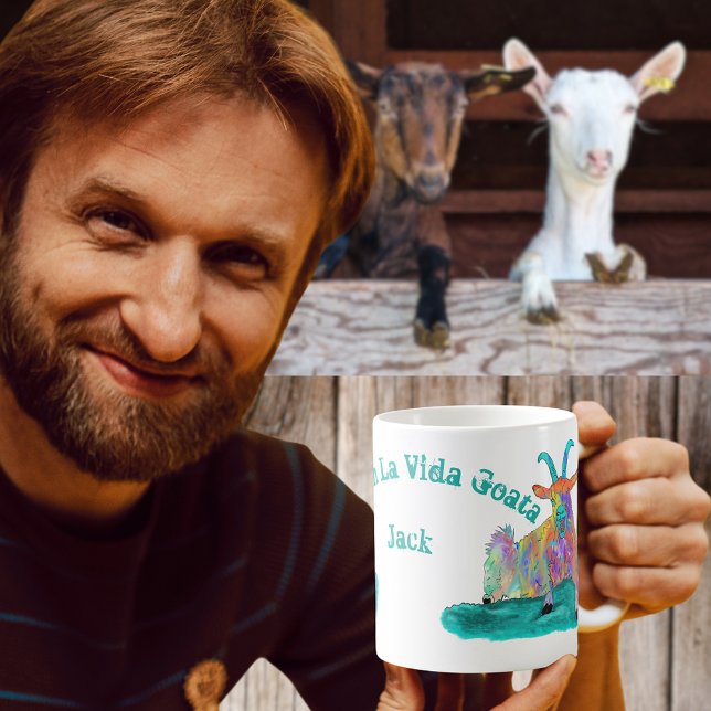 Caneca De Café Vivendo a Vida Cabrita Design de Cabra Gritando Di (Funny screaming goat quote livin la Vida goata colour farm animal art custom name coffee mug)