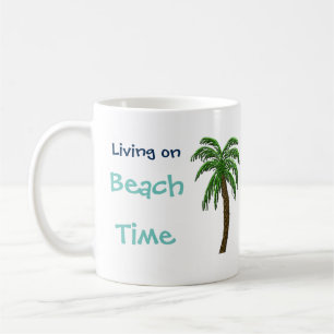 Caneca De Café Vivendo na praia Palm Tree Custom Text Mug