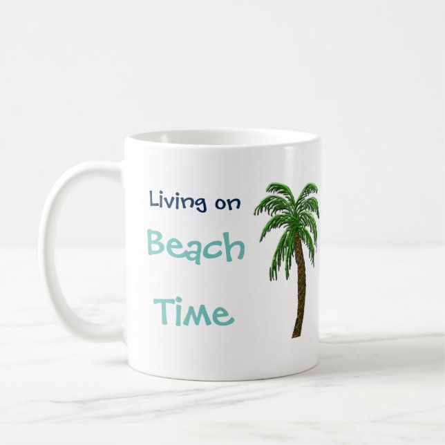 Caneca De Café Vivendo na praia Palm Tree Custom Text Mug (Esquerda)