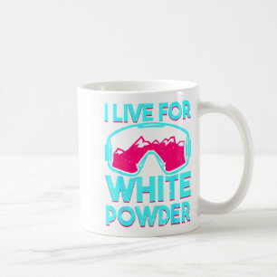 Caneca De Café Viver pelo pó branco com snowboard vintage