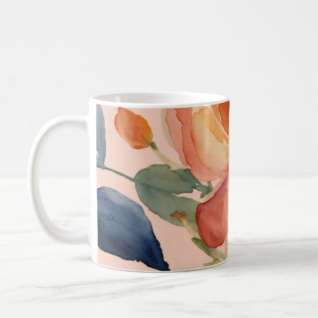 Caneca De Café Vívido Florescer Cítrico: Flores Laranja Multicolo (Esquerda)