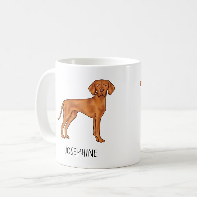 Caneca De Café Vizsla Cachorro De Ponteiro Húngaro Com Nome Perso (Frente Esquerda)