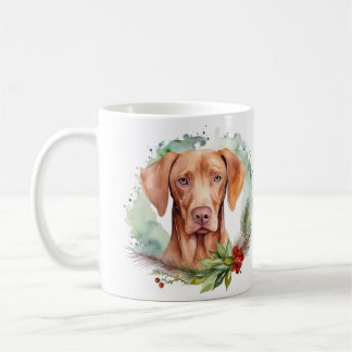 Caneca De Café Vizsla Christmas Wreath Festivo Pup