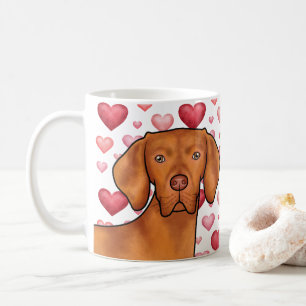 Caneca De Café Vizsla Dog Ama Com Padrão De Coração Vermelho E Ro