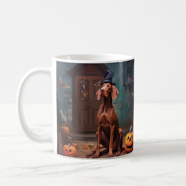 Caneca De Café Vizsla Pumpkins Halloween Scary (Esquerda)