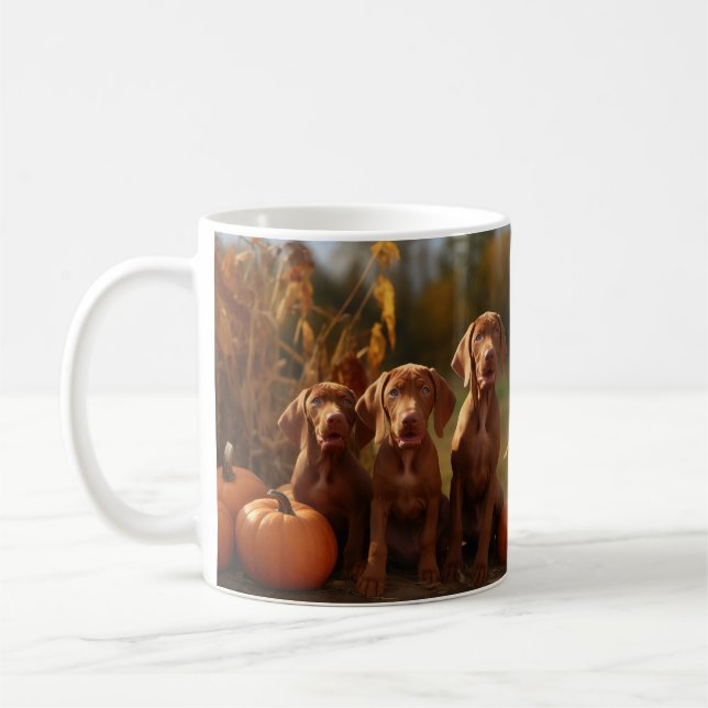 Caneca De Café Vizsla Puppy Autumn Delight Pumpkin (Esquerda)
