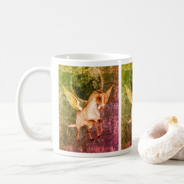Caneca De Café Voando Pegasus Horse Art Fantasy (Com Donut)