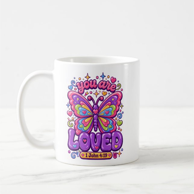Caneca De Café Você É Amado Borboleta Versículo Bíblico Cristão (Esquerda)