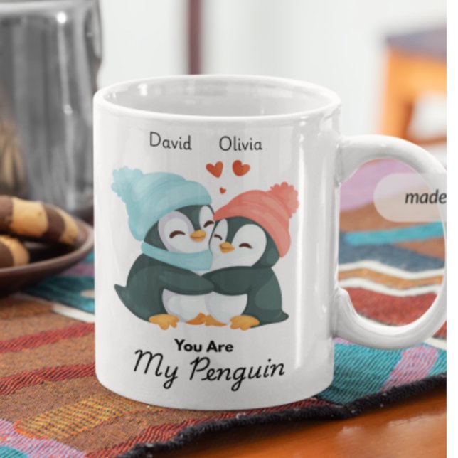 Caneca De Café Você é meu pinguim - Casais de nome personalizado (Criador carregado)
