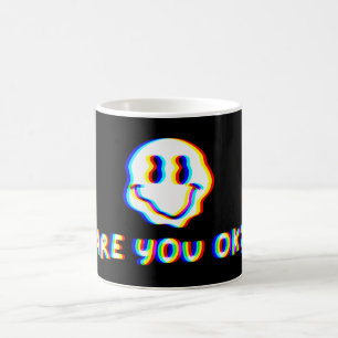 Caneca De Café Você Está Bem? Estética Vaporwave Glitch Carinha S