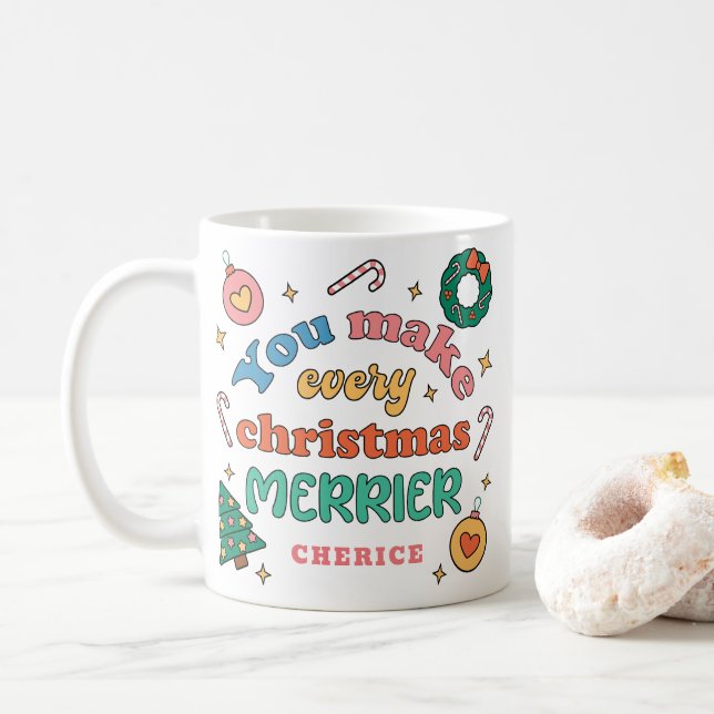 Caneca De Café Você Faz Todo Natal Mais Feliz | Retro de Cubo (Com Donut)