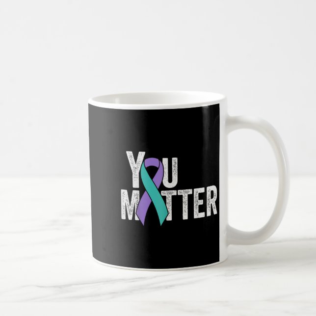 Caneca De Café Você Fita de Conscientização Roxa Teal de Prevençã (Direita)