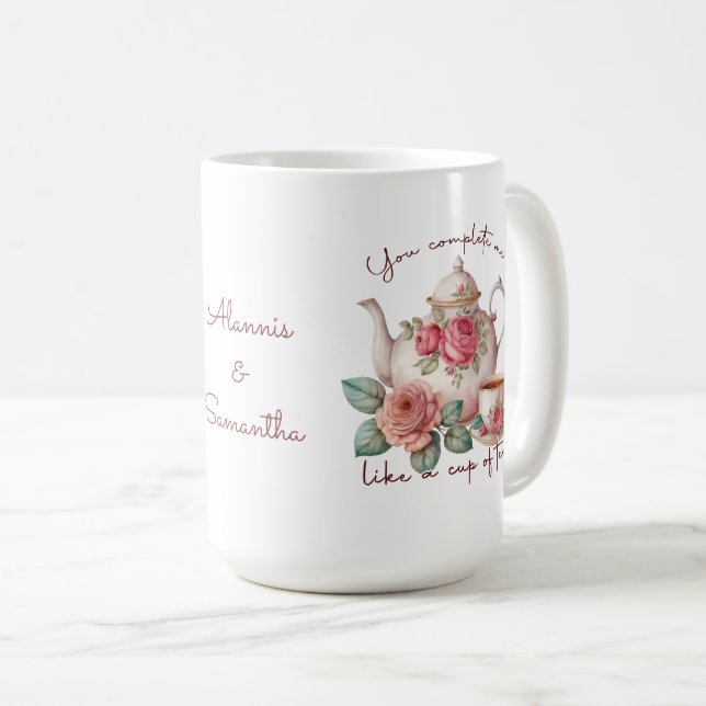 Caneca De Café Você Me Completou Bela Rosa De Pêssego (Frente Esquerda)