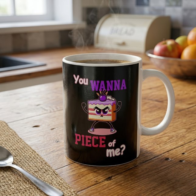 Caneca De Café Você Quer um Pedaço de Mim Bolo de Desenho Animado (You Wanna Piece of Me Funny Angry Cake Cartoon. Coffee Mug)