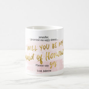 Caneca De Café Você será minha Dama de Honra Blush Aquarela
