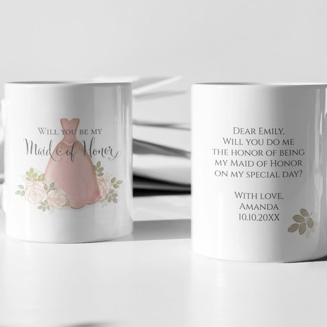Caneca De Café Você será minha Madrinha de casamento, Rosa (Criador carregado)