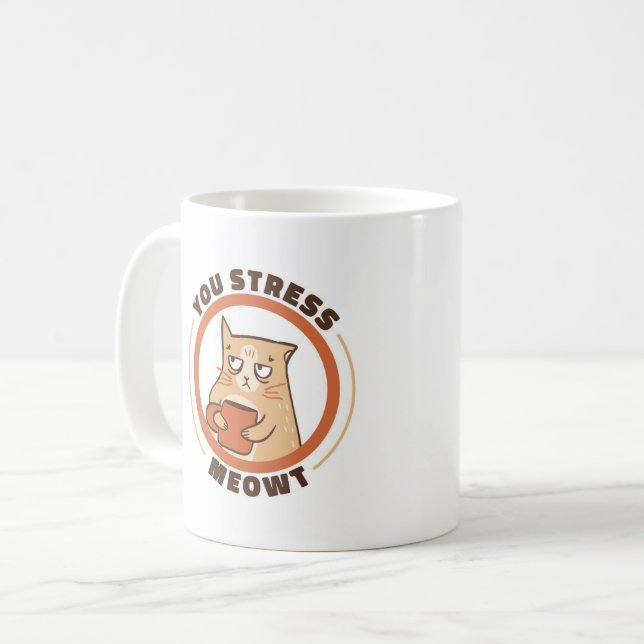 Caneca De Café Você Stress Meowt Cat (Frente Esquerda)