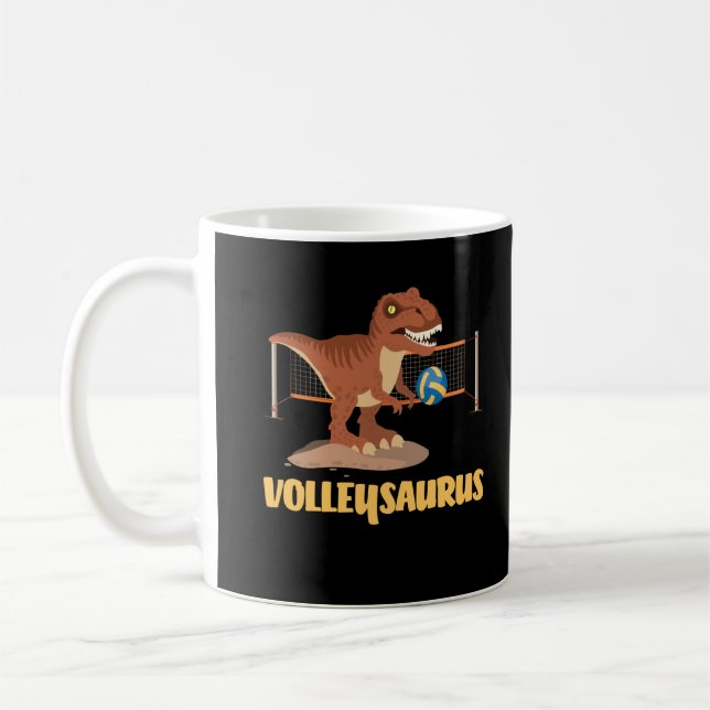 Caneca De Café Voleibol jogar Trex Funny Dino Esporte (Esquerda)
