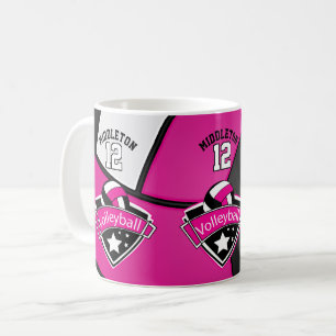 Caneca De Café Voleibol Rosa, Branco e Negro